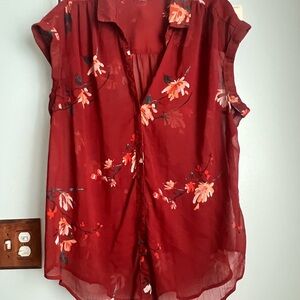 Chic Floral Button-Up Blouse in Burnt Sienna color